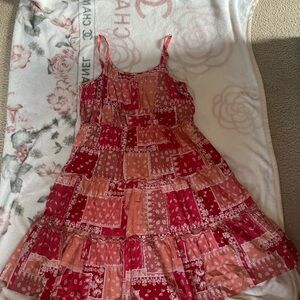 beachlunchlounge Red and Pink Patchwork Midi Dress